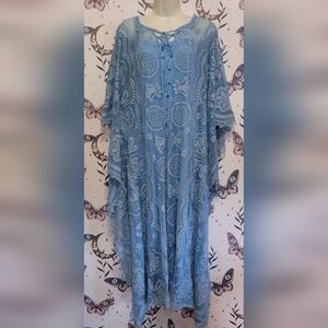 Colleen Lopez Blue Lace Kimono Boho Festival Dress Cover Spring Romantic Flowy